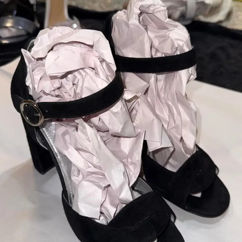 Prada black velvet suede block